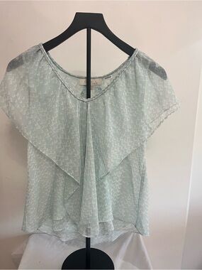 Olive & Oak Mint Sheer Flutter Sleeve Blouse